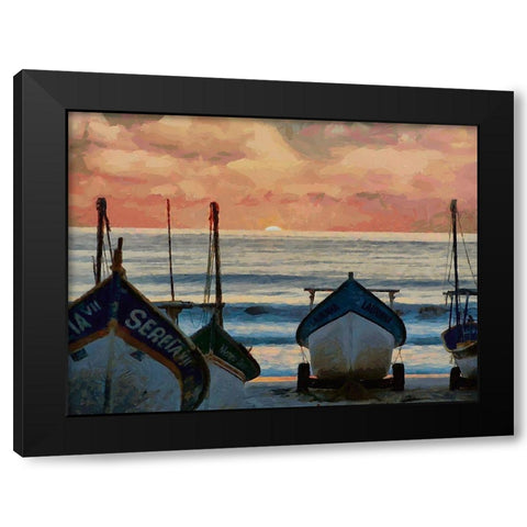 Boats by Sunset Black Modern Wood Framed Art Print by Medeiros, Celito