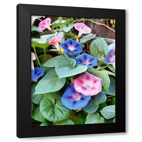 Pink and Blue Flowers Black Modern Wood Framed Art Print with Double Matting by Medeiros, Celito