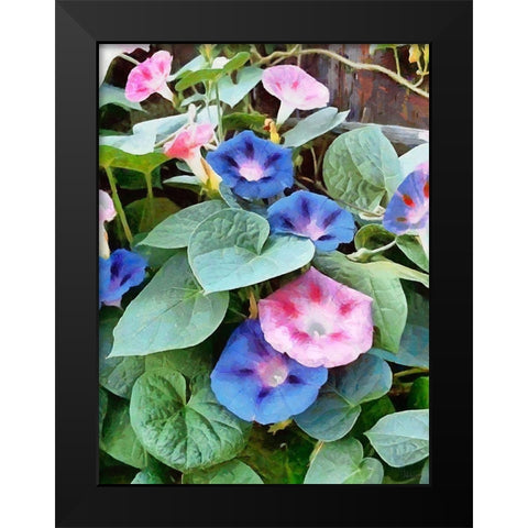 Pink and Blue Flowers Black Modern Wood Framed Art Print by Medeiros, Celito