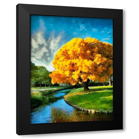A Big Yellow Tree Black Modern Wood Framed Art Print with Double Matting by Medeiros, Celito