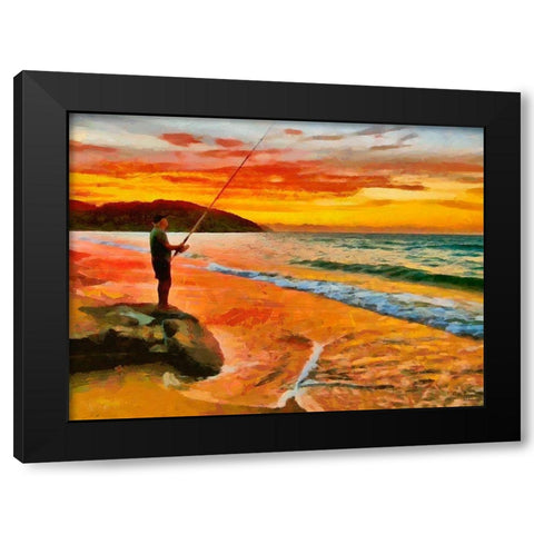 Fisherman by Sunset Black Modern Wood Framed Art Print by Medeiros, Celito