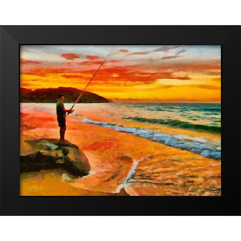Fisherman by Sunset Black Modern Wood Framed Art Print by Medeiros, Celito