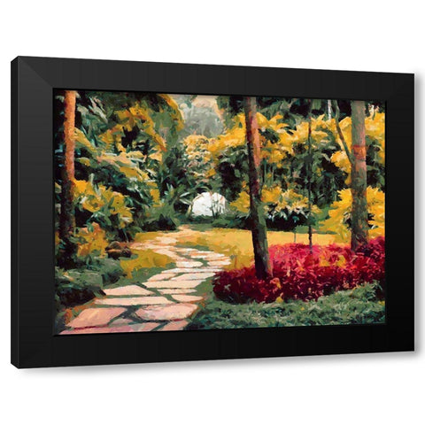 Stone Path in Tropical Garden Black Modern Wood Framed Art Print by Medeiros, Celito
