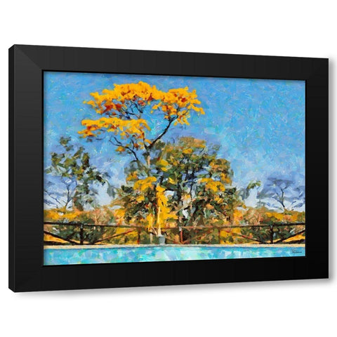 Yellow Tree by Swiiming Pool Black Modern Wood Framed Art Print by Medeiros, Celito