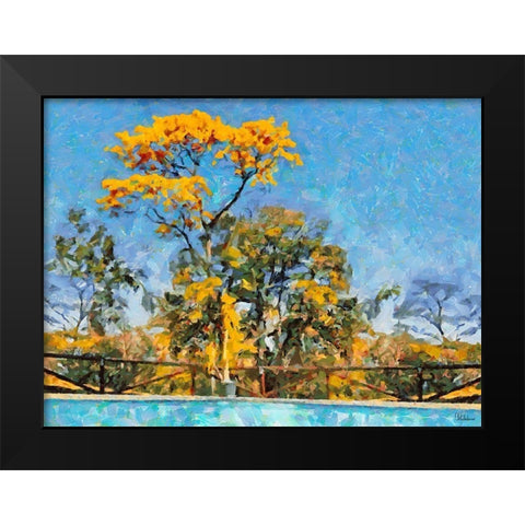Yellow Tree by Swiiming Pool Black Modern Wood Framed Art Print by Medeiros, Celito