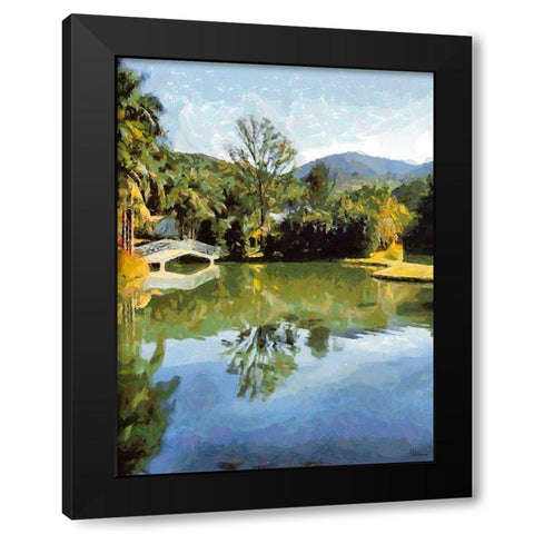 White Bridge above the Lake Black Modern Wood Framed Art Print by Medeiros, Celito