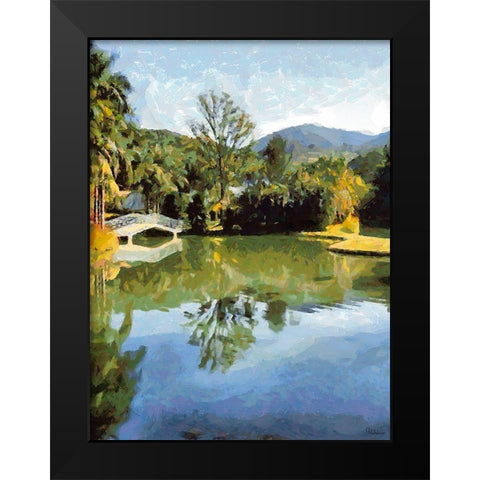 White Bridge above the Lake Black Modern Wood Framed Art Print by Medeiros, Celito