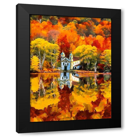 Churche by the Lake in Autumn Black Modern Wood Framed Art Print with Double Matting by Medeiros, Celito