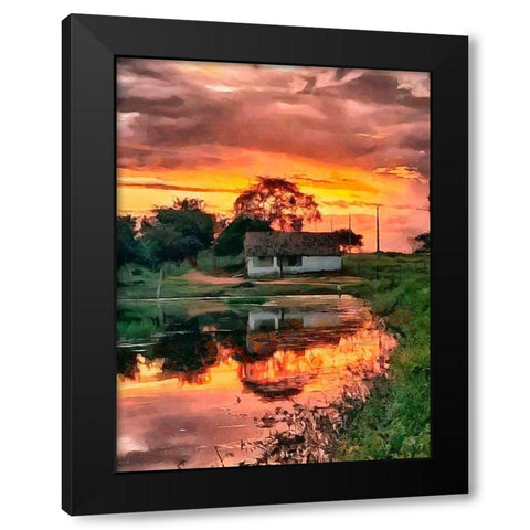 Pink Sunset Black Modern Wood Framed Art Print with Double Matting by Medeiros, Celito