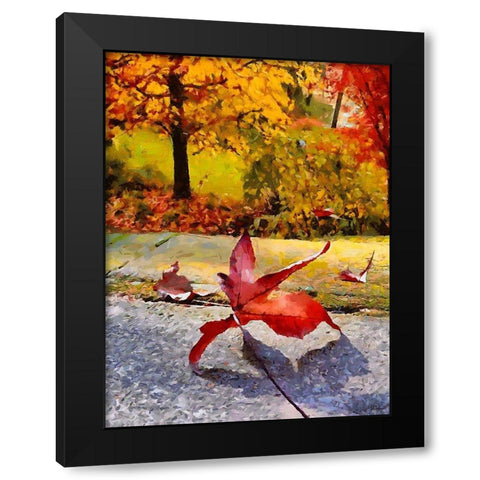 Red Leaf on the Street Black Modern Wood Framed Art Print by Medeiros, Celito