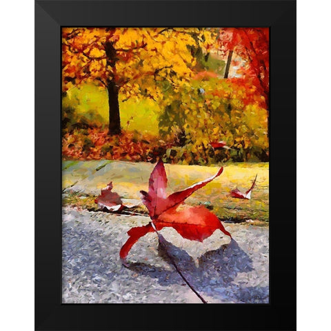 Red Leaf on the Street Black Modern Wood Framed Art Print by Medeiros, Celito