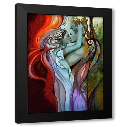 Kissing Coupple Black Modern Wood Framed Art Print with Double Matting by Medeiros, Celito
