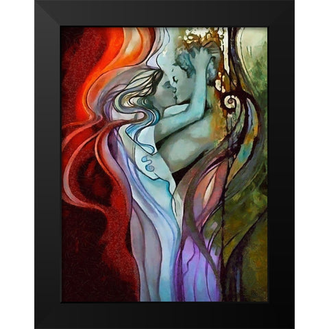 Kissing Coupple Black Modern Wood Framed Art Print by Medeiros, Celito