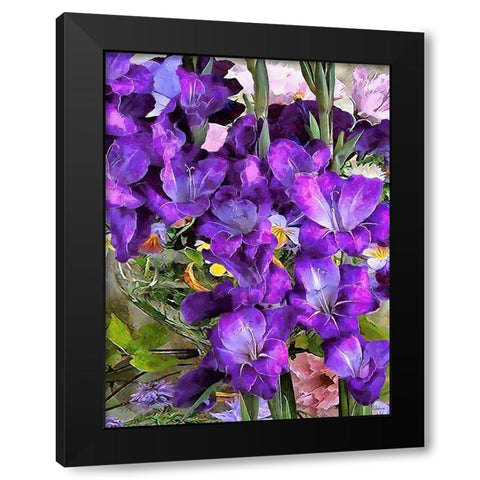 Purple Flowers Black Modern Wood Framed Art Print by Medeiros, Celito