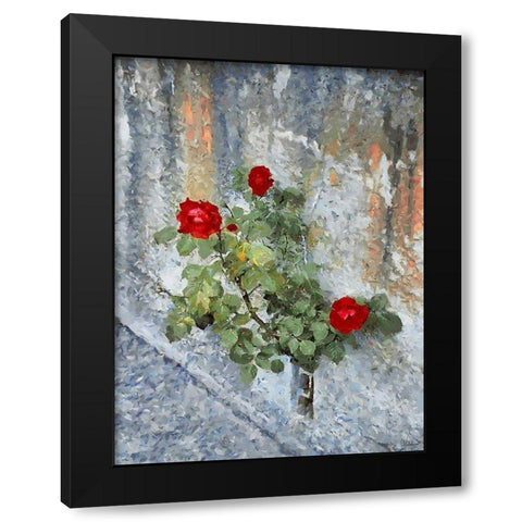 Three Red Roses Black Modern Wood Framed Art Print by Medeiros, Celito