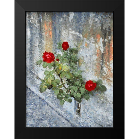 Three Red Roses Black Modern Wood Framed Art Print by Medeiros, Celito
