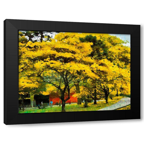 Yellow Trees in the Park Black Modern Wood Framed Art Print with Double Matting by Medeiros, Celito