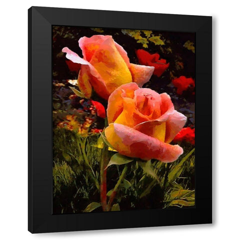 Two Red Roses Black Modern Wood Framed Art Print by Medeiros, Celito