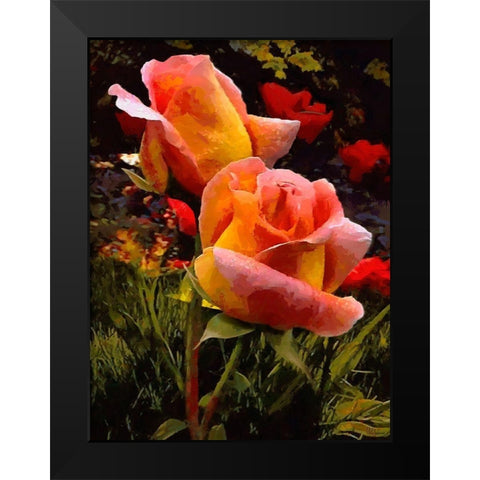 Two Red Roses Black Modern Wood Framed Art Print by Medeiros, Celito