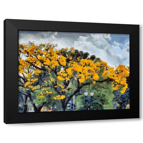 Yellow Tree III Black Modern Wood Framed Art Print with Double Matting by Medeiros, Celito