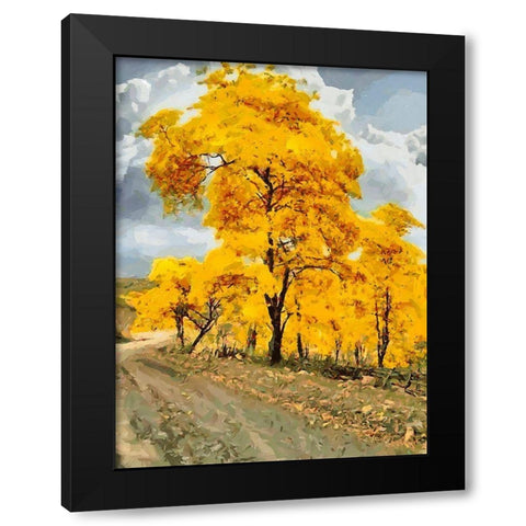 Yellow blooming Tree Black Modern Wood Framed Art Print by Medeiros, Celito