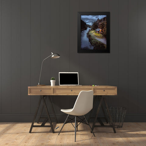 Challet by the River Black Modern Wood Framed Art Print by Medeiros, Celito