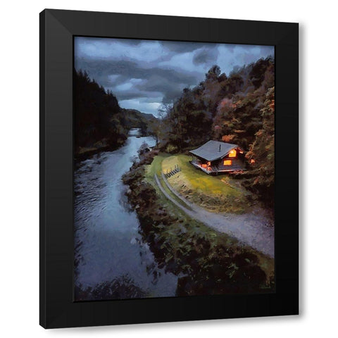 Challet by the River Black Modern Wood Framed Art Print with Double Matting by Medeiros, Celito