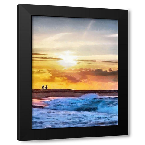 A Walk by Sunset on the Beach Black Modern Wood Framed Art Print with Double Matting by Medeiros, Celito