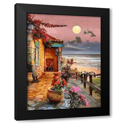 Sunset by the Ocean Black Modern Wood Framed Art Print with Double Matting by Medeiros, Celito