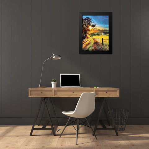 Sunset in the countryside Black Modern Wood Framed Art Print by Medeiros, Celito