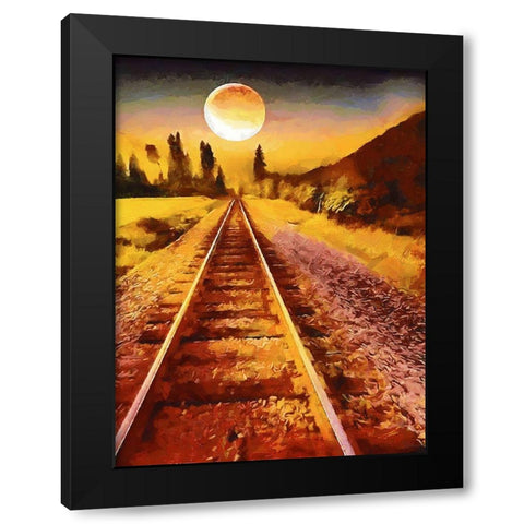 Full Moon over the Railway Black Modern Wood Framed Art Print with Double Matting by Medeiros, Celito