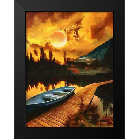Full Moon over the Lake Black Modern Wood Framed Art Print by Medeiros, Celito