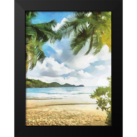 Sea with Palm Beach - Diptych B Black Modern Wood Framed Art Print by Medeiros, Celito