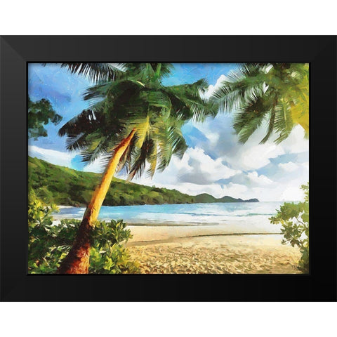 Sea with Palm Beach Black Modern Wood Framed Art Print by Medeiros, Celito