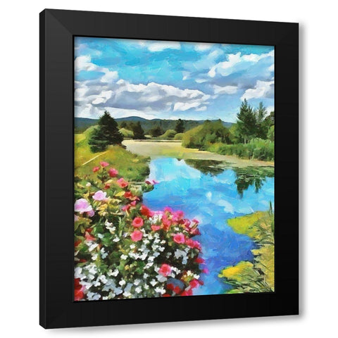 Flowers by the River Black Modern Wood Framed Art Print with Double Matting by Medeiros, Celito