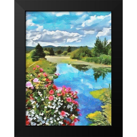 Flowers by the River Black Modern Wood Framed Art Print by Medeiros, Celito
