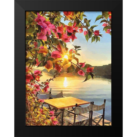 Table by the Lake Black Modern Wood Framed Art Print by Medeiros, Celito