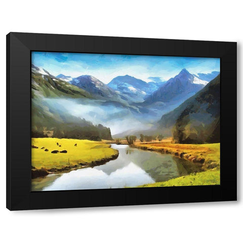 River under the Mountains Black Modern Wood Framed Art Print with Double Matting by Medeiros, Celito