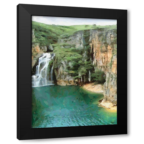 Two Wattefalls near a Rock - Diptych A Black Modern Wood Framed Art Print with Double Matting by Medeiros, Celito