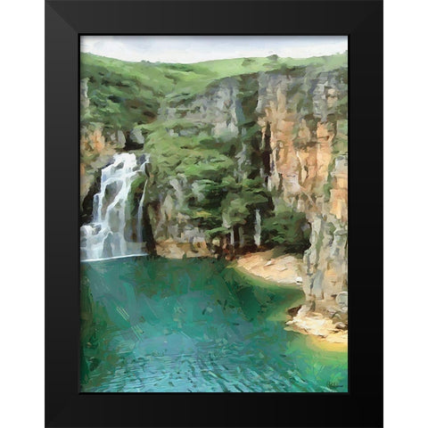 Two Wattefalls near a Rock - Diptych A Black Modern Wood Framed Art Print by Medeiros, Celito