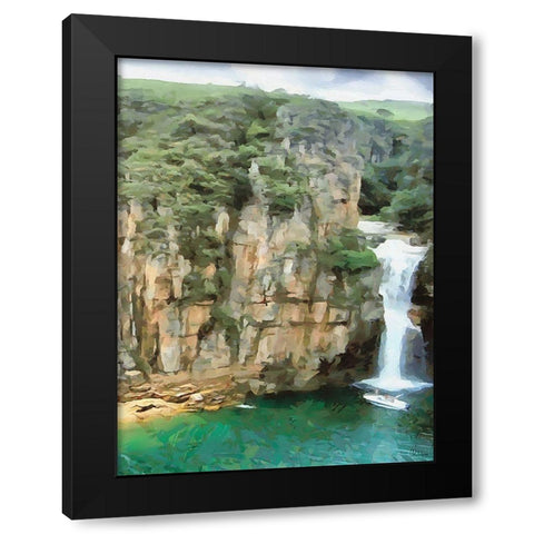 Two Wattefalls near a Rock - Diptych B Black Modern Wood Framed Art Print by Medeiros, Celito