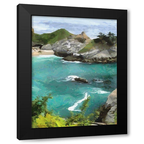 Bay with Watterfall - Diptych B Black Modern Wood Framed Art Print by Medeiros, Celito
