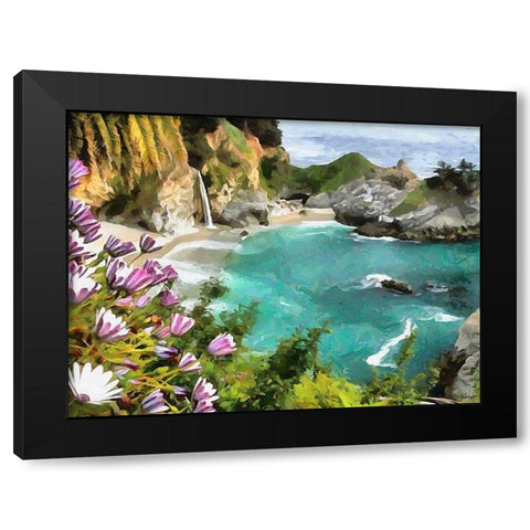 Bay with Watterfall Black Modern Wood Framed Art Print by Medeiros, Celito