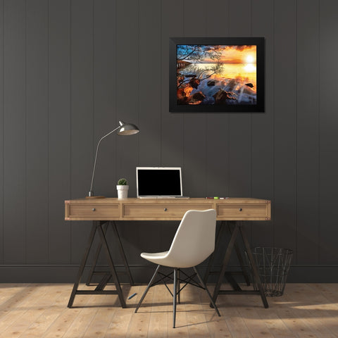 Sunset over the Lake Black Modern Wood Framed Art Print by Medeiros, Celito