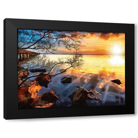 Sunset over the Lake Black Modern Wood Framed Art Print with Double Matting by Medeiros, Celito