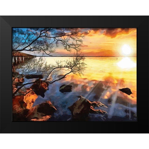 Sunset over the Lake Black Modern Wood Framed Art Print by Medeiros, Celito