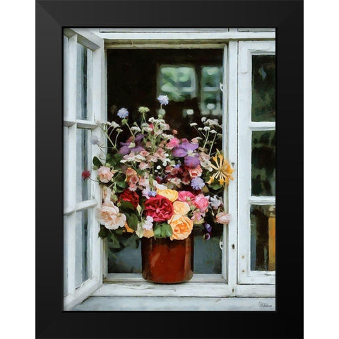 Flower Pot on the Window Black Modern Wood Framed Art Print by Medeiros, Celito
