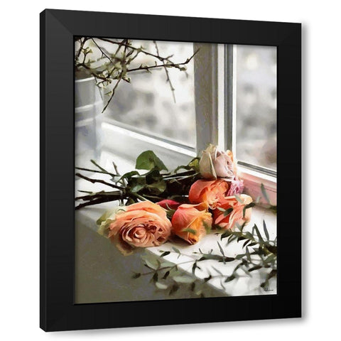 Roses on the Windowsill Black Modern Wood Framed Art Print with Double Matting by Medeiros, Celito