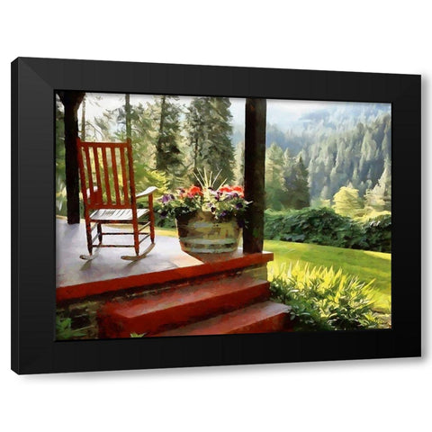 Rocking Chair on the Terrace Black Modern Wood Framed Art Print with Double Matting by Medeiros, Celito
