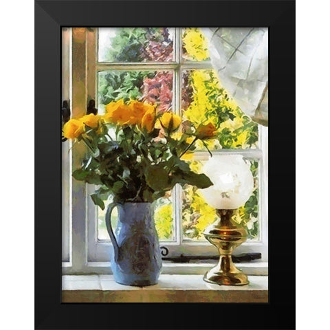 Yellow Roses by the Window Black Modern Wood Framed Art Print by Medeiros, Celito